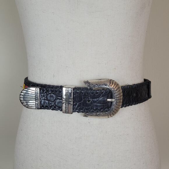 Gammon Shire Belt Med Black Leather Multicolor Beaded Western Boho Southwestern main image 4